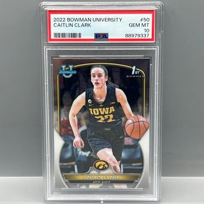 2022 Bowman University Caitlin Clark 1st Bowman RC #50 PSA Gem Mint 10
