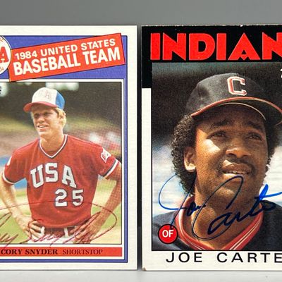1985 Topps Team USA Cory Snyder In Person Auto & 1986 Topps Joe Carter In Person Auto - No COAs