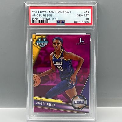 2023 Bowman University Chrome Angel Reese Pink Refractor 1st Bowman RC #49 PSA Gem Mint 10