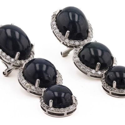 43.81CTW SAPPHIRE & 1.88CTW DIA 14K GOLD EARRINGS