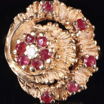14K YELLOW GOLD RUBY NATURAL DIAMOND LADIES RING