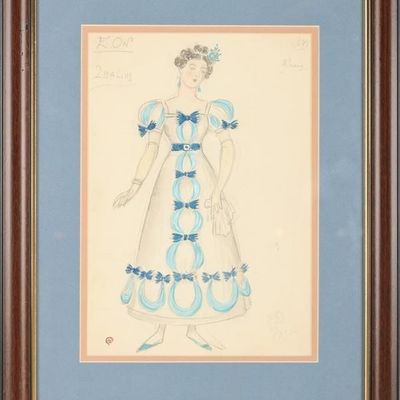 DOBUZHINSKY EUGENE ONEGIN COSTUME SKETCH RIBBONS