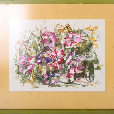 ARTEMIS SIGNED ACRYLIC FRAMED FLOWER PAINTING