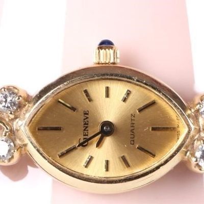 14K YELLOW GOLD DIAMOND GENEVE QUARTZ LADIES WATCH