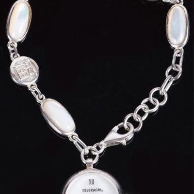 STERLING MOTHER OF PEARL CHINESE BRACELET WATCH