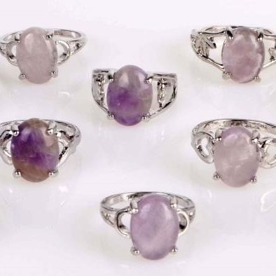 PURPLE NATURAL AMETHYST LADIES SILVER-TONE RINGS