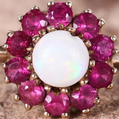 10K YELLOW GOLD LADIES RING W OPAL & PINK SAPPHIRE