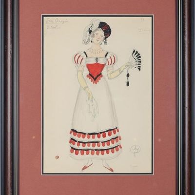DOBUZHINSKY EUGENE ONEGIN COSTUME SKETCH RED