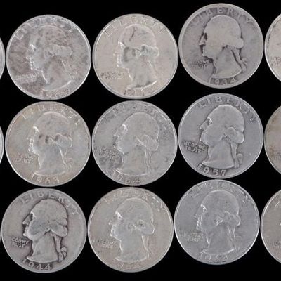 LOT OF TWENTY 90% SILVER WASHINGTON QUARTERS