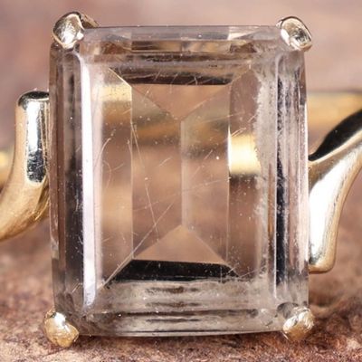 3CT EMRALD CUT SMOKY QUARTZ 14K GOLD LADIES RING