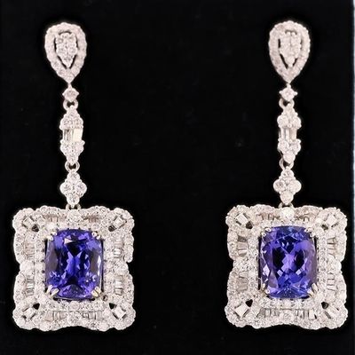 4.69CTW DIAMOND14K WHITE GOLD EARRINGS W/ TANZ