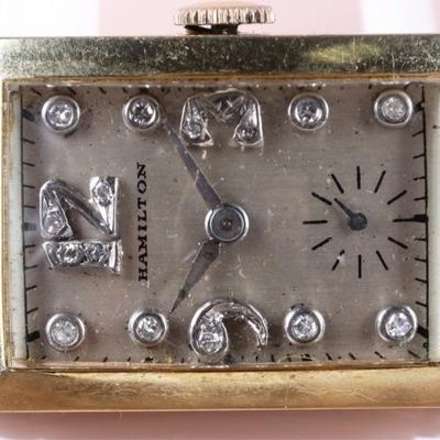 HAMILTON 14K YELLOW GOLD DIAMOND LADIES WRISTWATCH