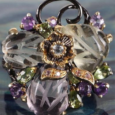 STERLING SILVER LADIES RING W/ SPINEL IOLITE ETC