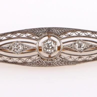ANTIQUE ART DECO 14K GOLD DIAMOND SAPPHIRE BROOCH