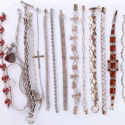 STERLING SILVER LADIES BRACELETS LOT OF 15