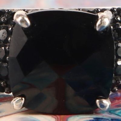 STERLING SILVER BLACK TOURMALINE LADIES RING