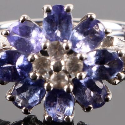FLORAL TANZANITE & TOPAZ STERLING SILVER RING