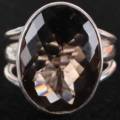 STERLING SILVER BROWN GLASS LADIES RING