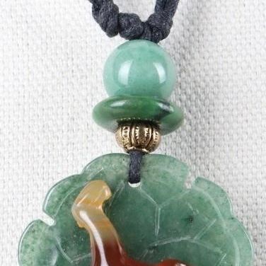 CARVED JADE FROG & LILY PAD NECKLACE