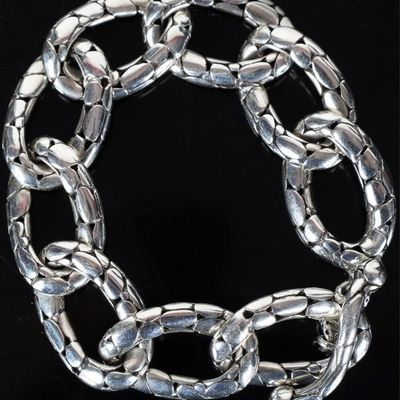 JOHN HARDY KALI PEBBLE FLAT LINK STERLING BRACELET