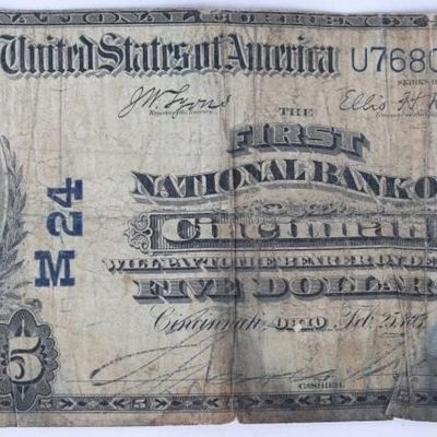1902 NATIONAL BANK OF CINCINNATI $5 HAND SIGNED
