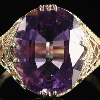 14K YELLOW GOLD AMETHYST FILIGREE LADIES RING