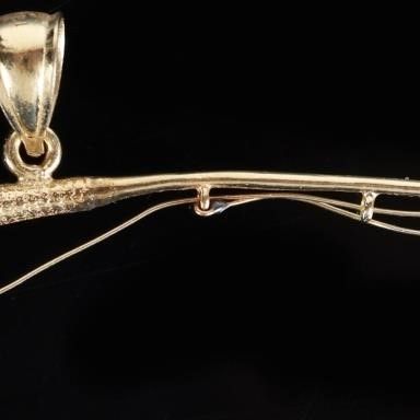 14K YELLOW/WHITE GOLD FISHING ROD MENS PENDANT