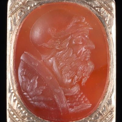 14K GOLD ART DECO CARNELIAN INTAGLIO RING