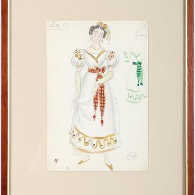 DOBUZHINSKY EUGENE ONEGIN COSTUME SKETCH YELLOW