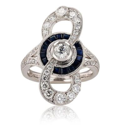 1.17CTW DIAMONDS PLATINUM LADIES RING W/ SAPPHIRE