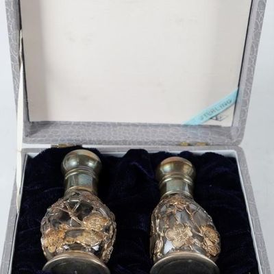JAPANESE STERLING & GLASS SALT & PEPPER SHAKERS