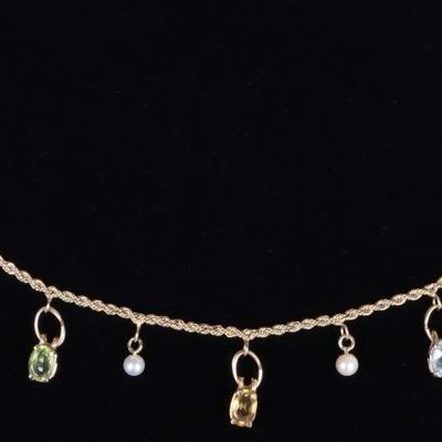 14K YELLOW GOLD ASSORTED GEM LADIES NECKLACE