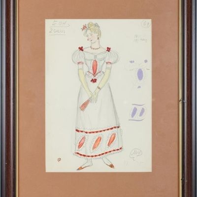 DOBUZHINSKY EUGENE ONEGIN COSTUME SKETCH BLONDE