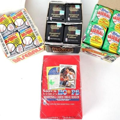 VINTAGE BASKETBALL & BASEBALL CARD BOXES 89-90 (4)