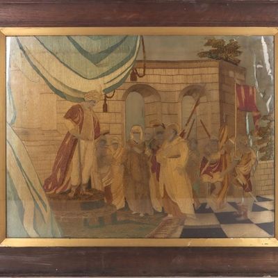 LARGE FRAMED MIDDLE EASTERN KINGDOM TAPESTRY