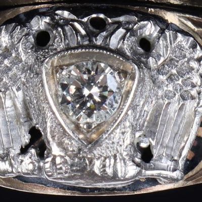 10K YELLOW GOLD 32ND DEGREE FREEMASON RING W/ DIA