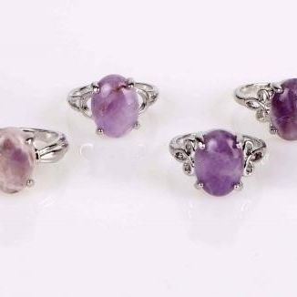 PURPLE NATURAL AMETHYST LADIES SILVER-TONE RINGS