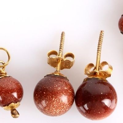 14K YELLOW GOLD JEWELRY SET W/ GOLD SANDSTONE (4)