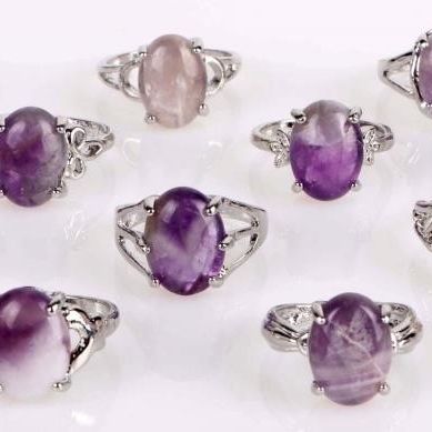 PURPLE NATURAL AMETHYST LADIES SILVER-TONE RINGS
