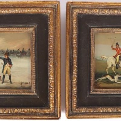 EMILE MOREL "RIDERS" OIL ON COPPER FRAMED ART (2)