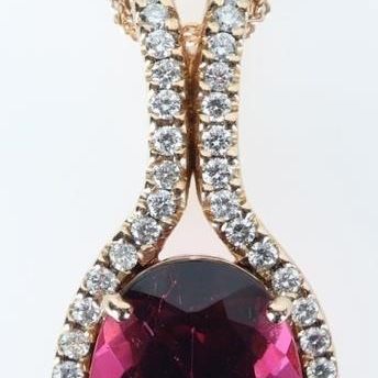 14K YELLOW GOLD PINK TOURMALINE DIAMOND NECKLACE