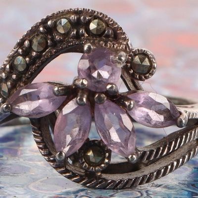 STERLING SILVER AMETHYST MARCASITE LADIES RING
