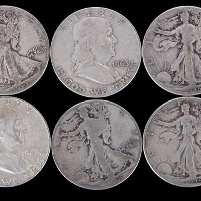 ASSORTED 90% SILVER U.S. HALF DOLLARS - (10)