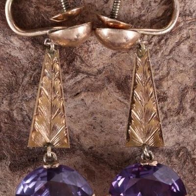 14K YELLOW GOLD LADIES EARRINGS W BICOLOR SAPPHIRE