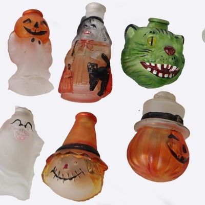 VINTAGE OLD WORLD HALLOWEEN GLASS LIGHT COVERS