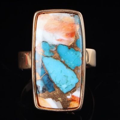 GOLD-COLOR STERLING SILVER RING W/ OYSTER & TURQ