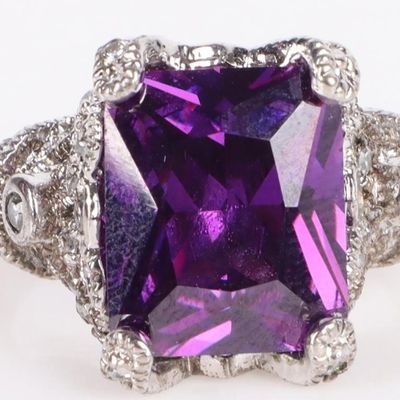 ORNATE PURPLE & WHITE CZ STERLING SILVER RING