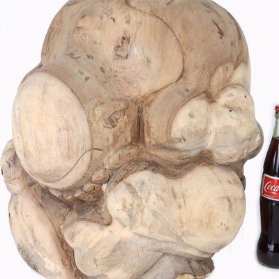 16" WEEPING BUDDHA YOGI FIGURE HEAVY PALM CARVED