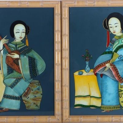 19TH C. CHINESE SCHOOL REVESE PAINTING PAIR
