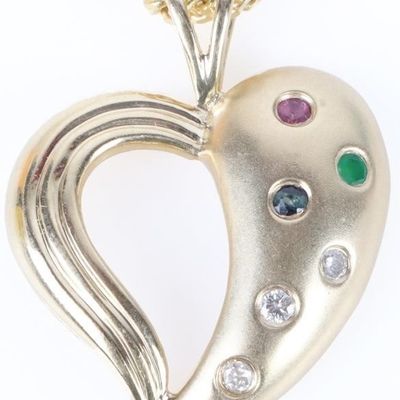 14K YELLOW GOLD HEART BIRTH STONE NECKLACE